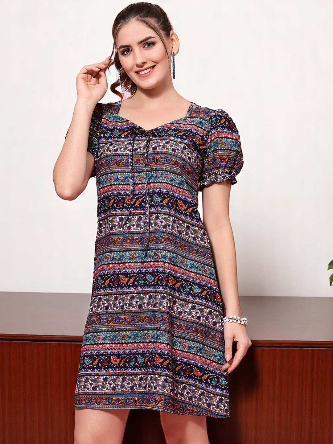 OOMPH! FACTOR Women Ethnic Motif Printed Sheath Mini Dress