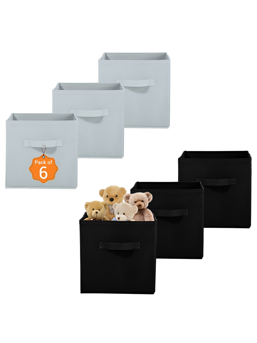 Aura 6 Pcs Black & Grey Non-Woven Wardrobe Cloth Organiser Folding Storage Box