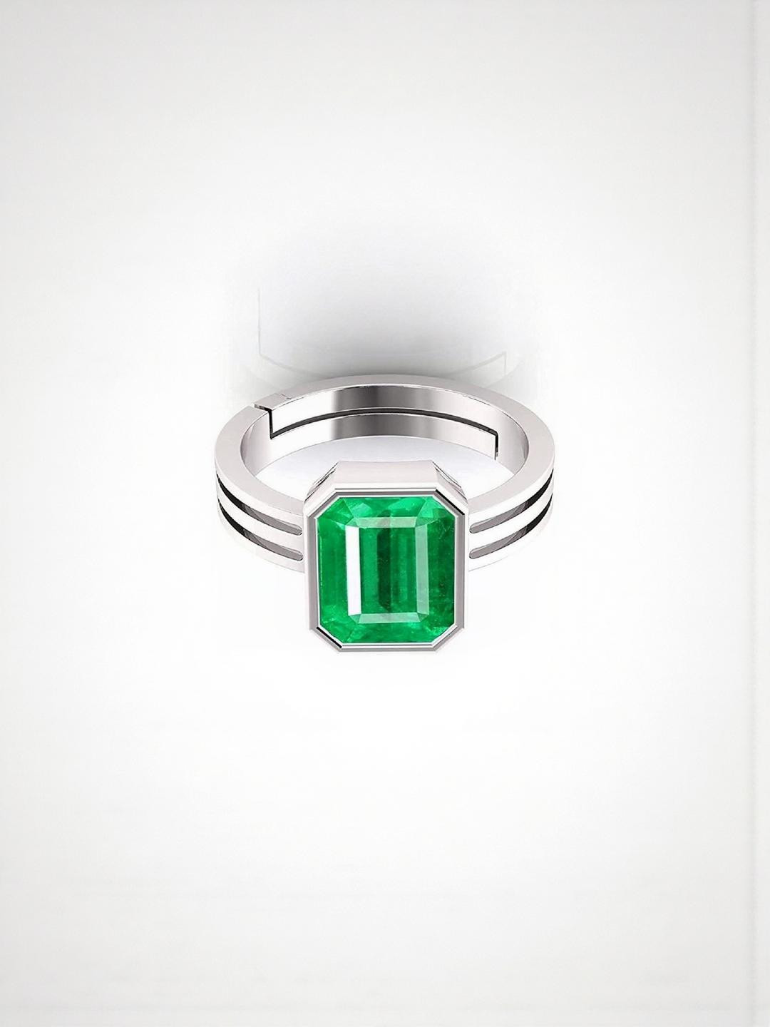 Sidharth Gems 7.25 Ratti 6.25 KT Emerald Panna Adjustable Silver Plating Finger Ring