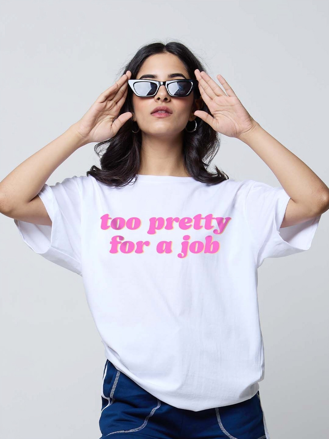 DKY Women Typography Printed Drop-Shoulder Sleeves Regular Cotton T-shirt