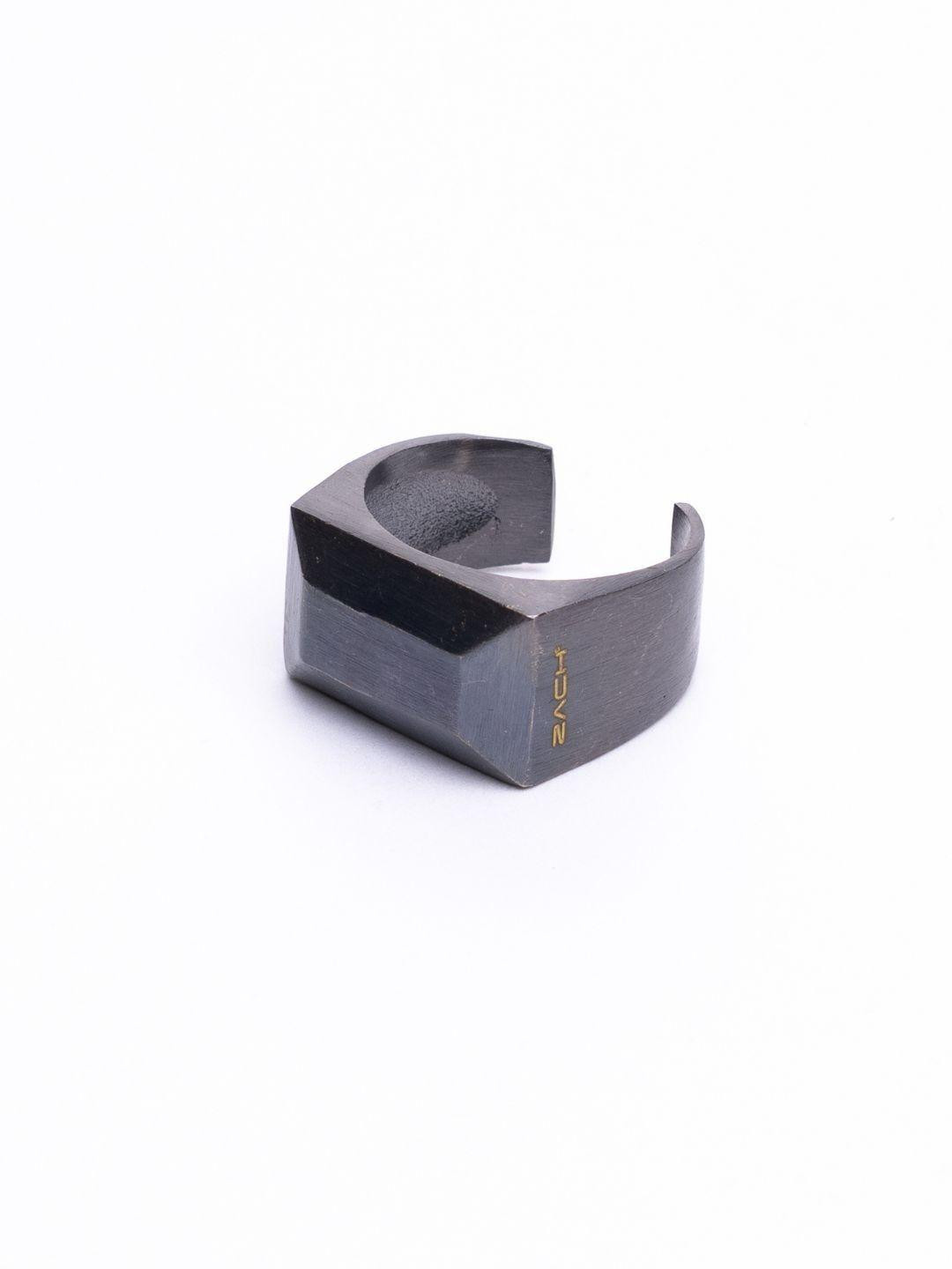 ZACH Black Cube Rhodium Ring