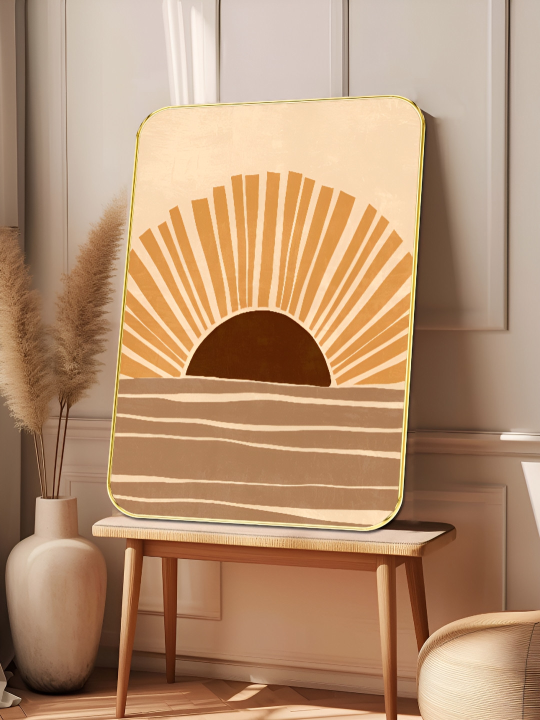 SAF Boho Wood Wall Rectangle Paintings Wall Art - 24 x 18 In