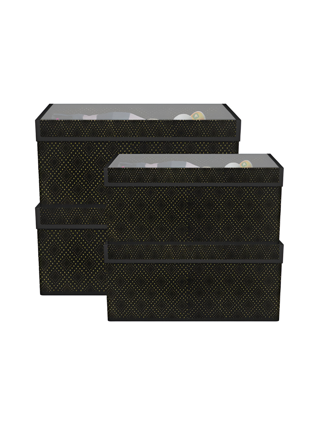 Aura 4 Pcs Black Storage Box Wardrobe Drawer Box with Transparent Lid