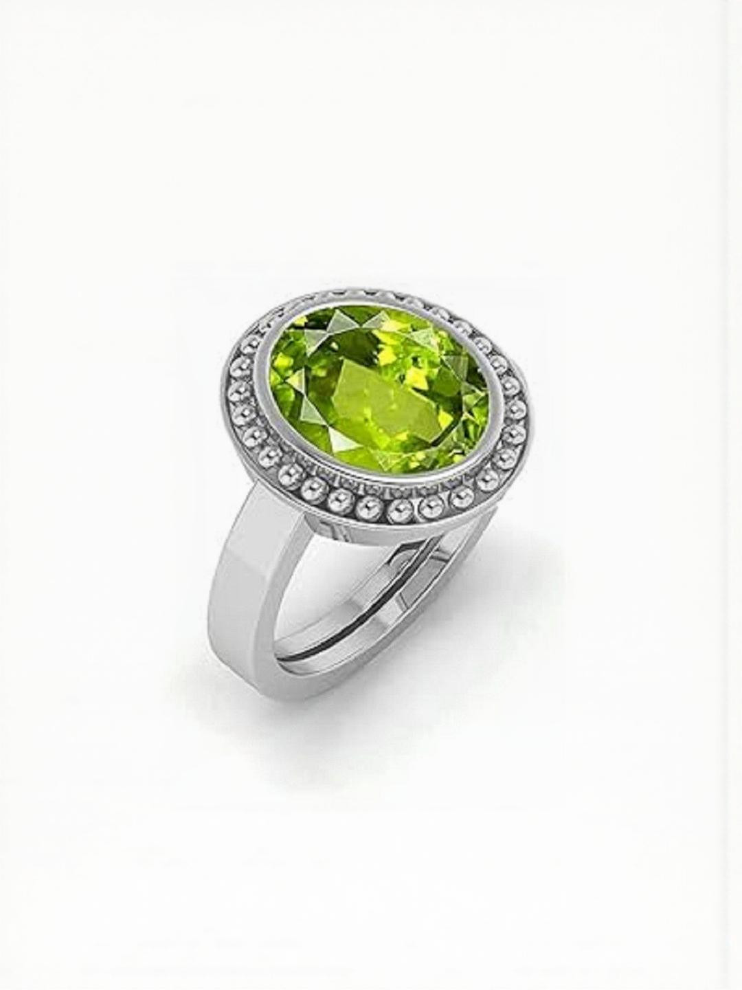 Sidharth Gems 10.25 Ratti 9.25 KT Green Peridot Gemstone Adjustable RingAnguthi Brass