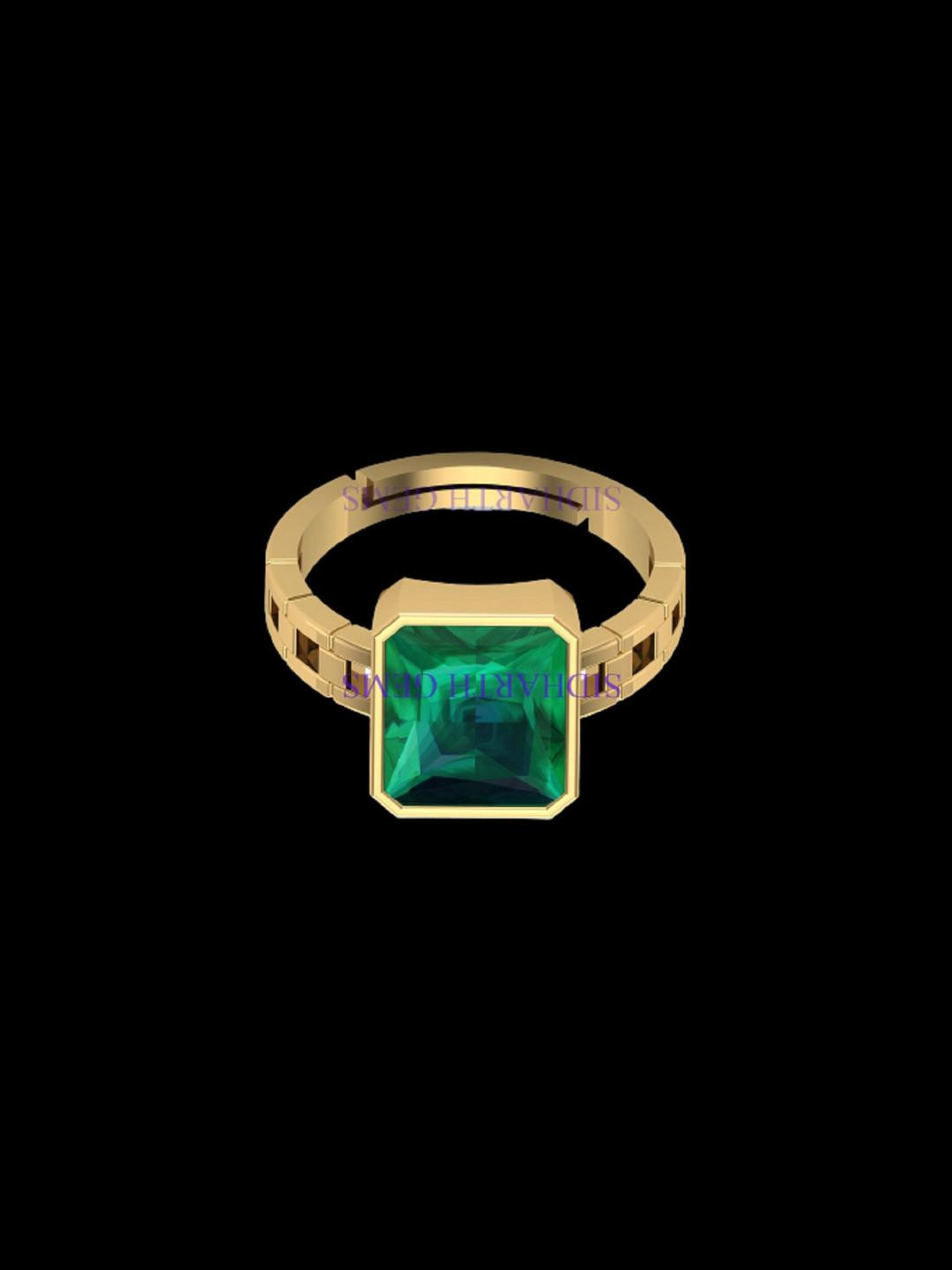 Sidharth Gems 9.25 Ratti 8.25 KT Emerald Gold Plating Ring