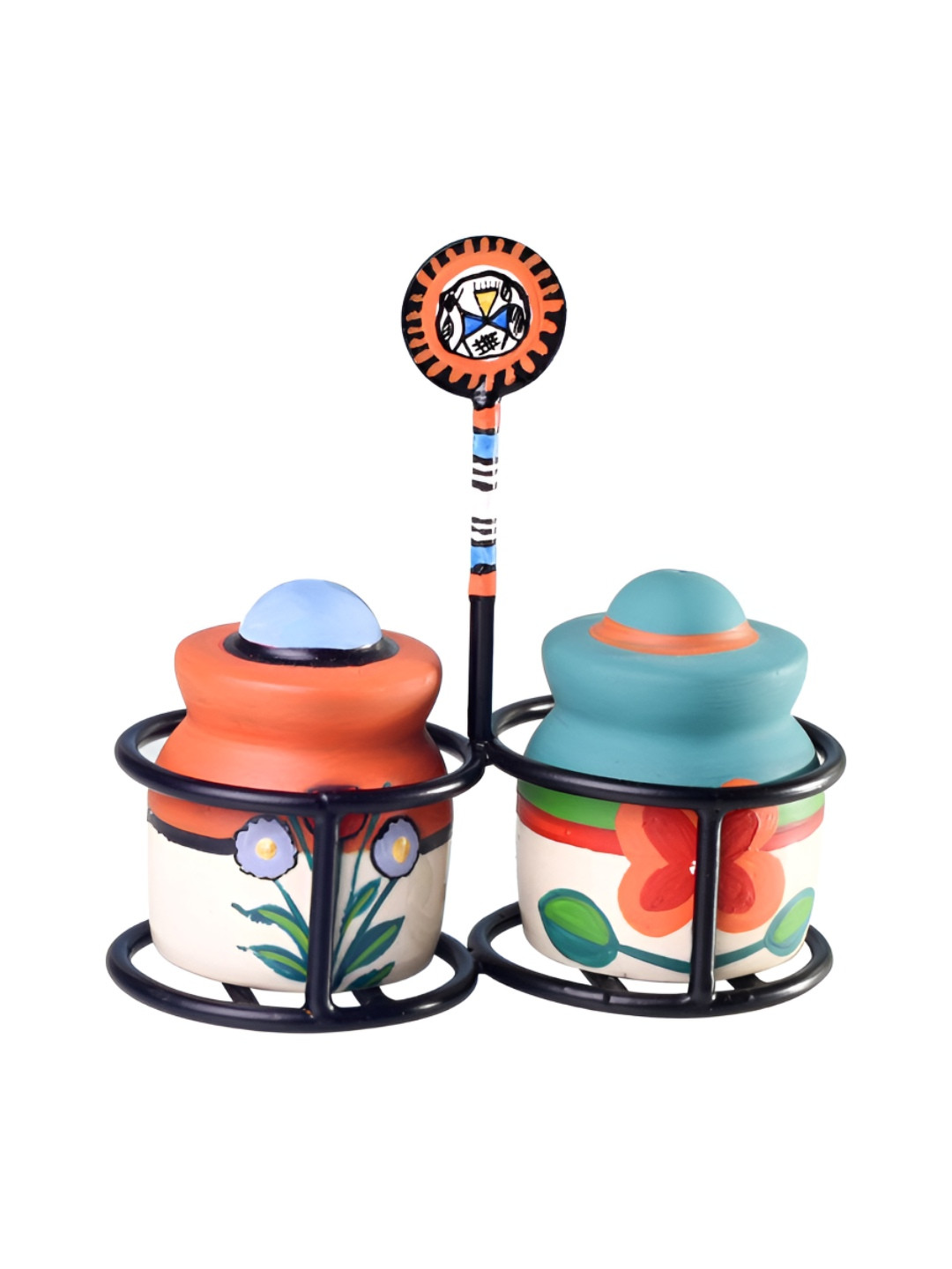 AAKRITI ART CREATIONS Blue & Orange Colored Printed Ceramic Salt and Pepper Shakers