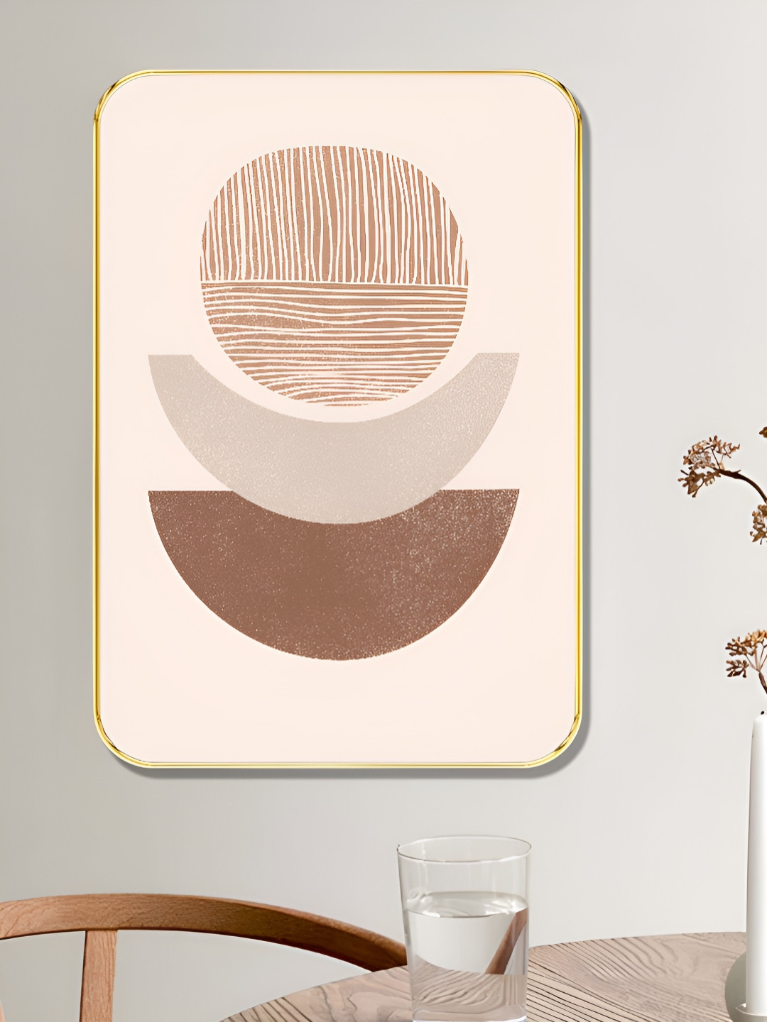 SAF Pink & Brown Modern Boho Geometric Wooden Wall Art