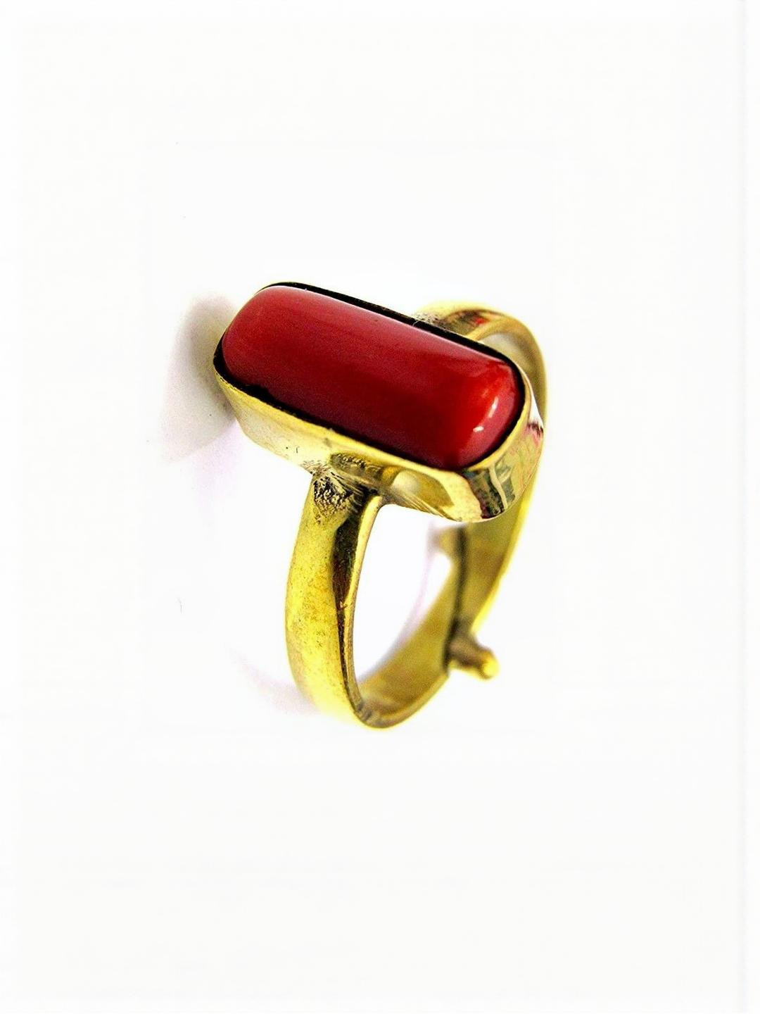 Sidharth Gems 11.25 Ratti 10.00 KT Gold Plated Adjustable Coral Ring