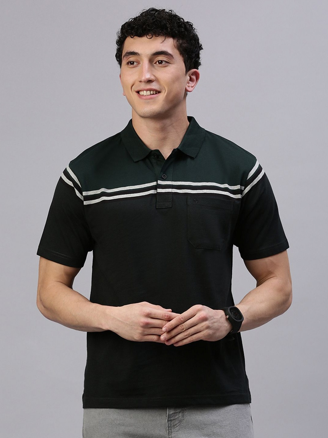 Classic Polo Men Striped Polo Collar Relexed Fit T-shirt