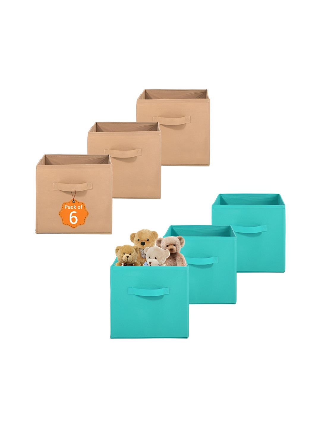 Aura Set of 6 Green Non-Woven Folding Wardrobe Cloth Organiser Storage Toy Box