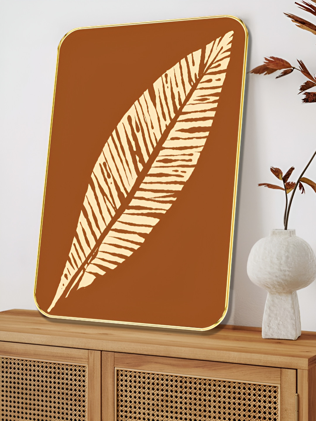 SAF Rust & Beige Feather Printed Wall Art