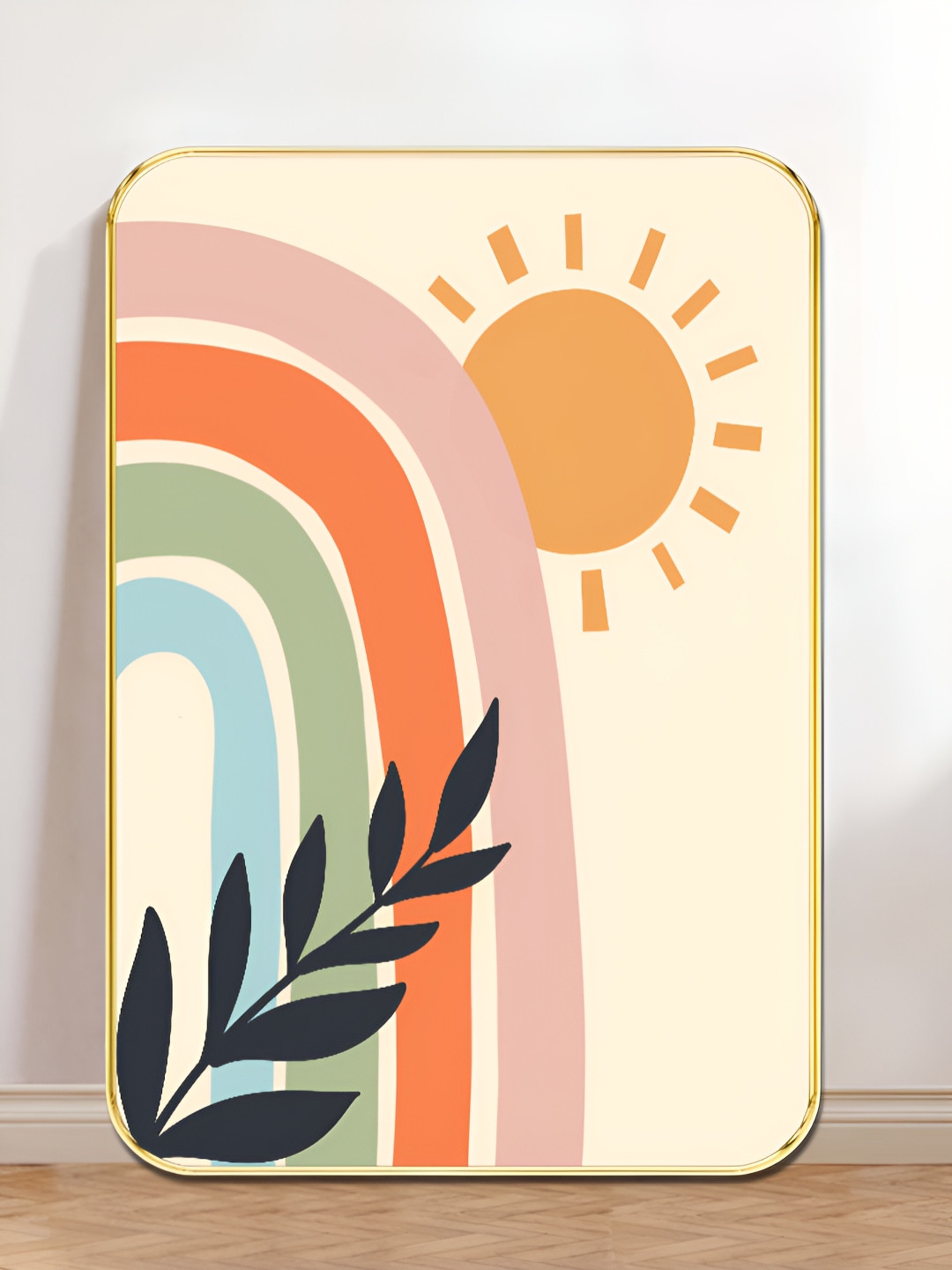 SAF Beige & Brown Rainbow Sun Printed Wall Art