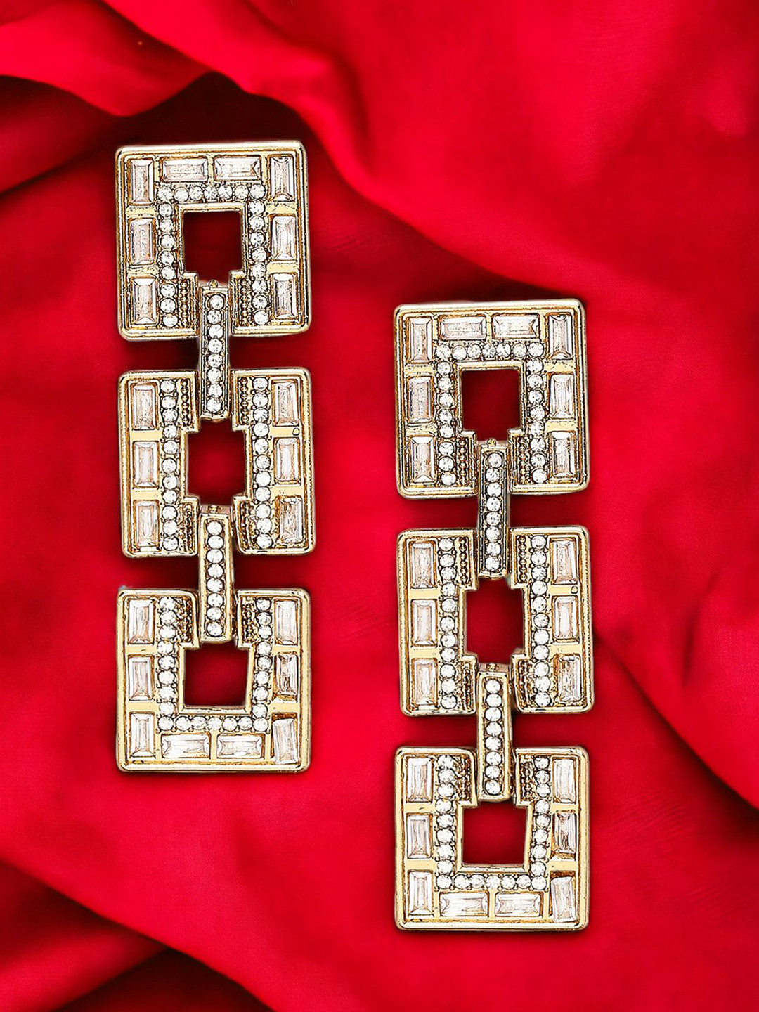 DressBerry Silver-Plated Crystal Square Drop Earrings