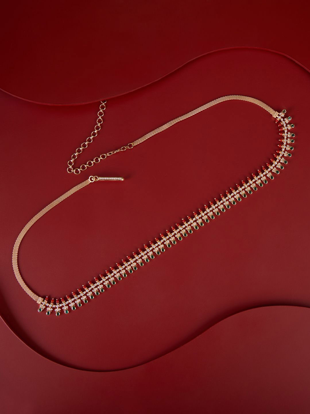 Kushal's Fashion Jewellery Green Gold-Plated Party Zircon Belt