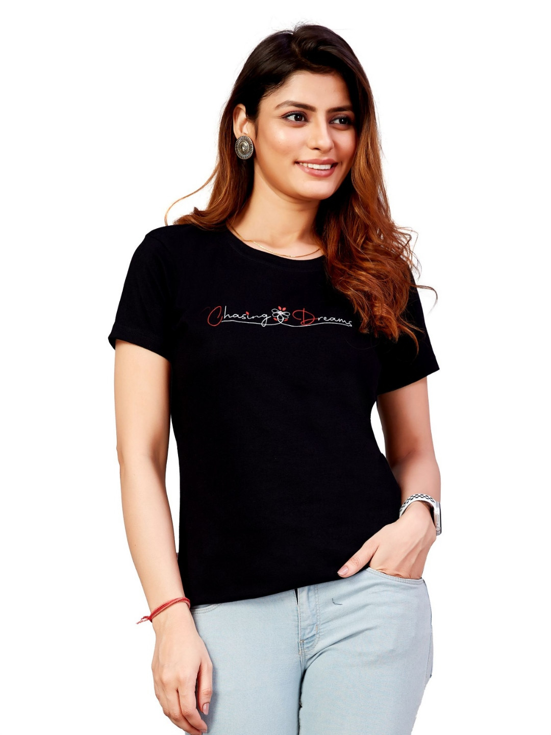 Ladybite Women Typography Drop-Shoulder Sleeves T-shirt