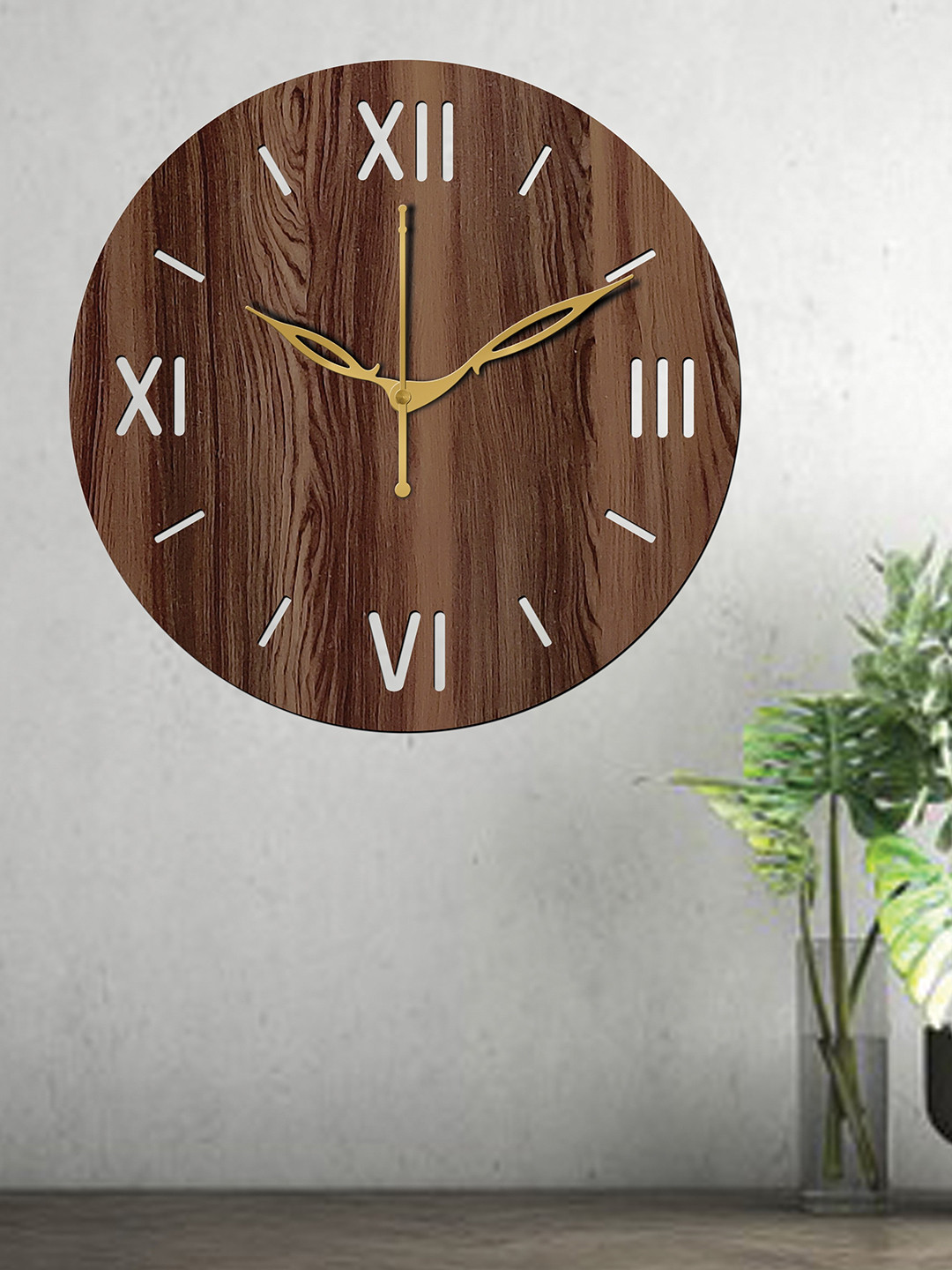 Freny Exim 012-Wenge Brown Wood Large Display Round Battery Analogue Wall Clock-25cm