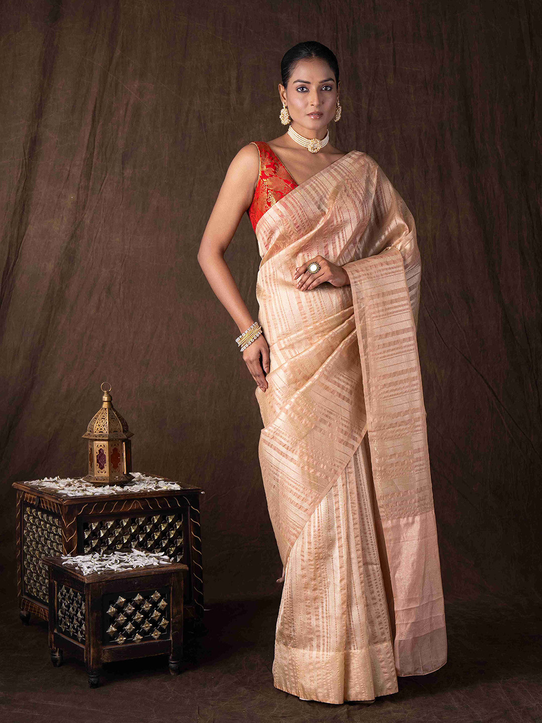 Zal from Benaras Striped Zari Tissue Banarasi Saree