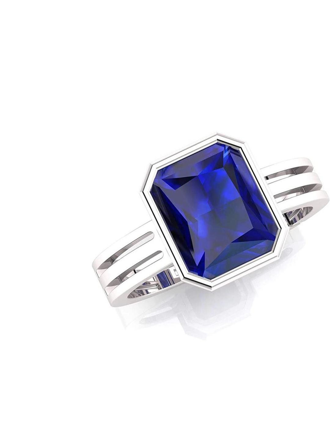 Sidharth Gems 7.25 Ratti 6.00 KT 925 Strelling Silver Blue Sapphire Ring