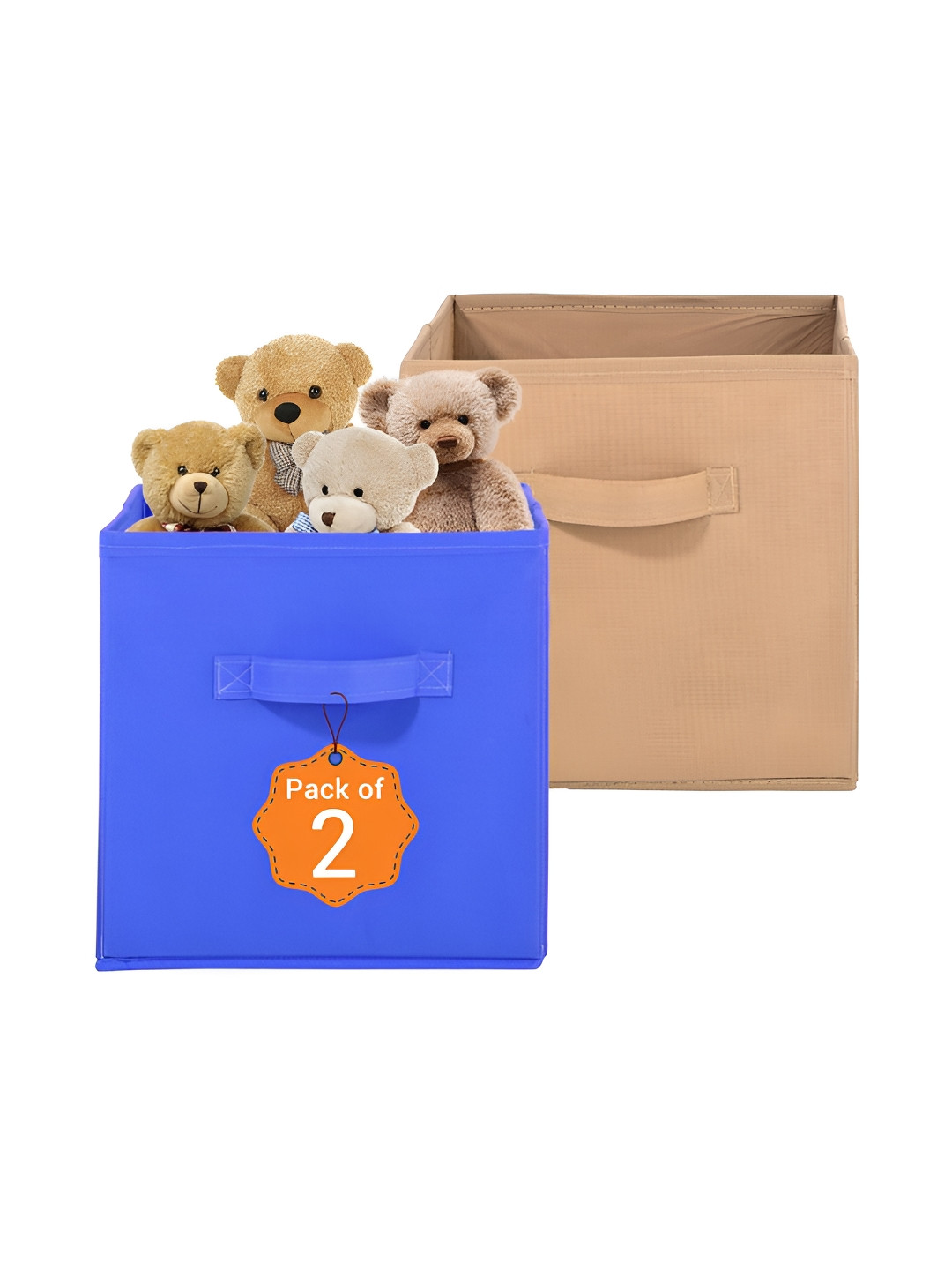 Aura 2 Pcs Blue Square Storage Box Wardrobe Drawer Organisers with Handle