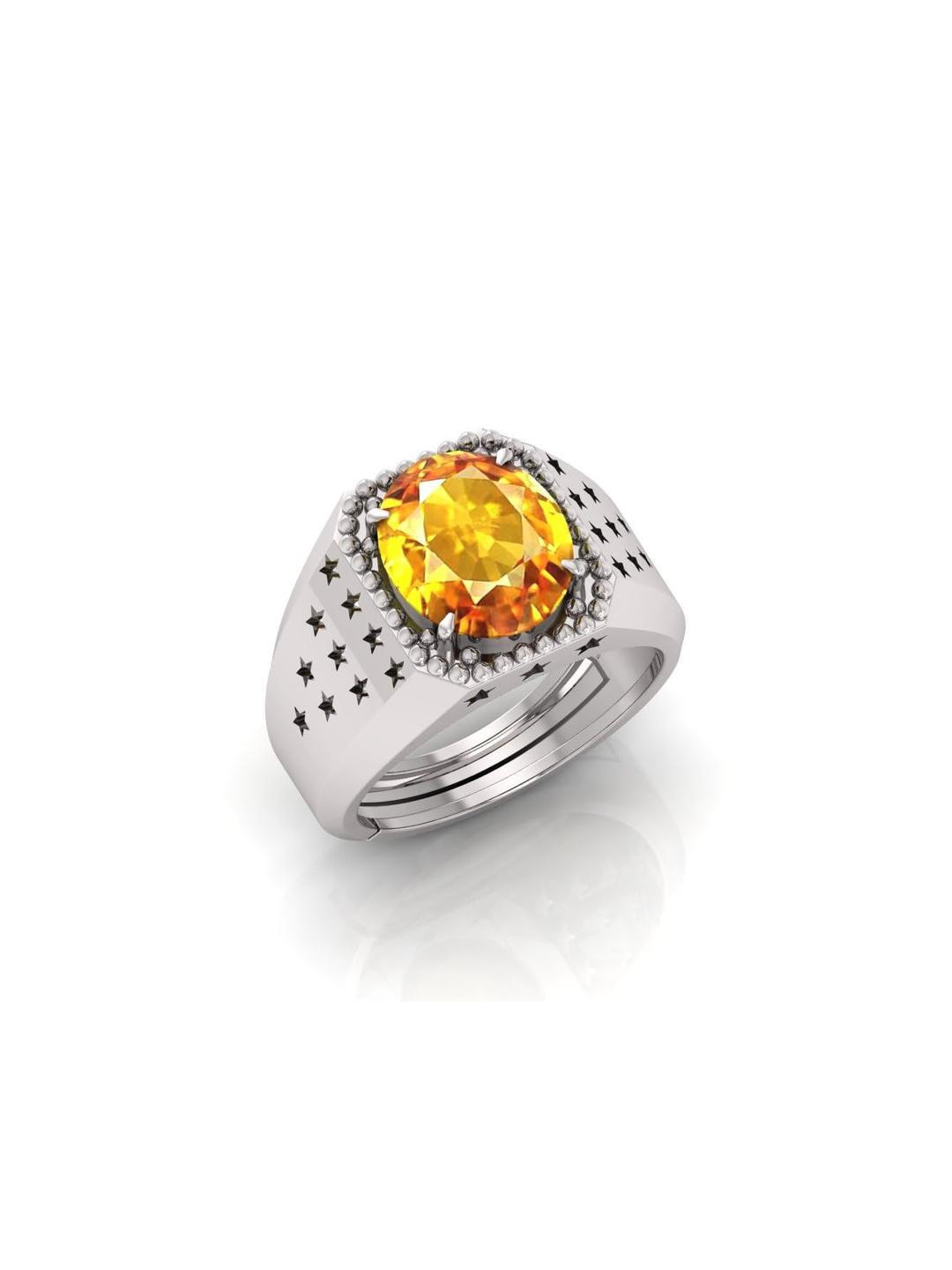 Todani Jems Silver Plated 6.25 Ratti Yellow Sapphire Adjustable Ring