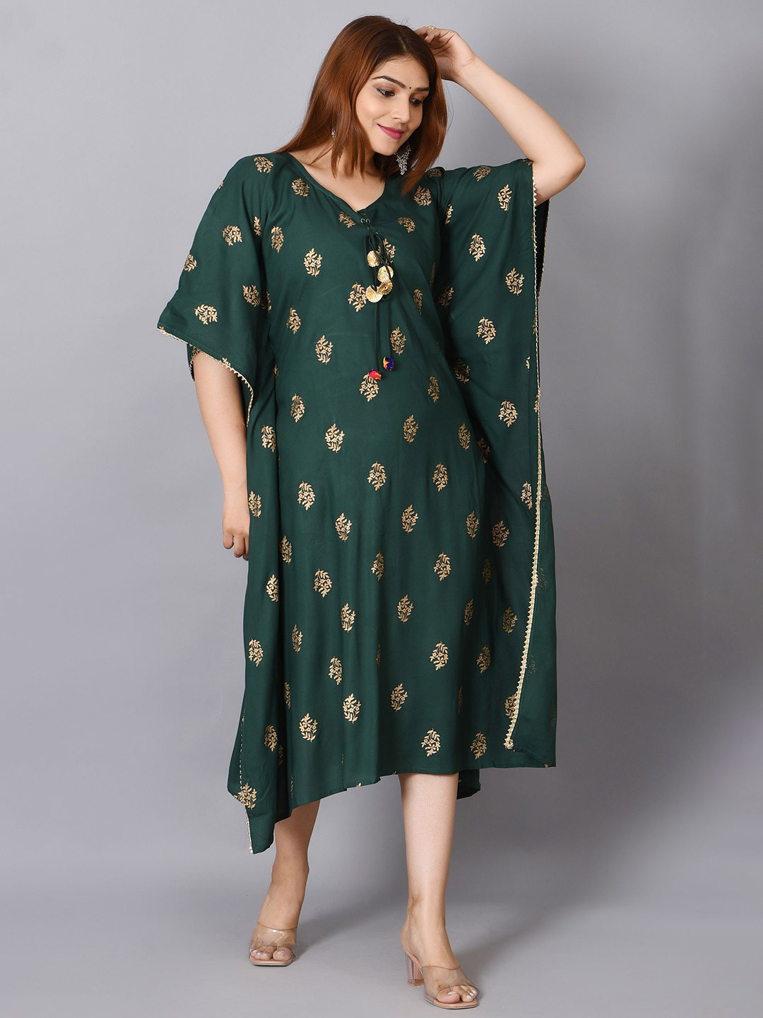 Billion Floral Printed Flowing Sleeves Kaftan Midi Dress