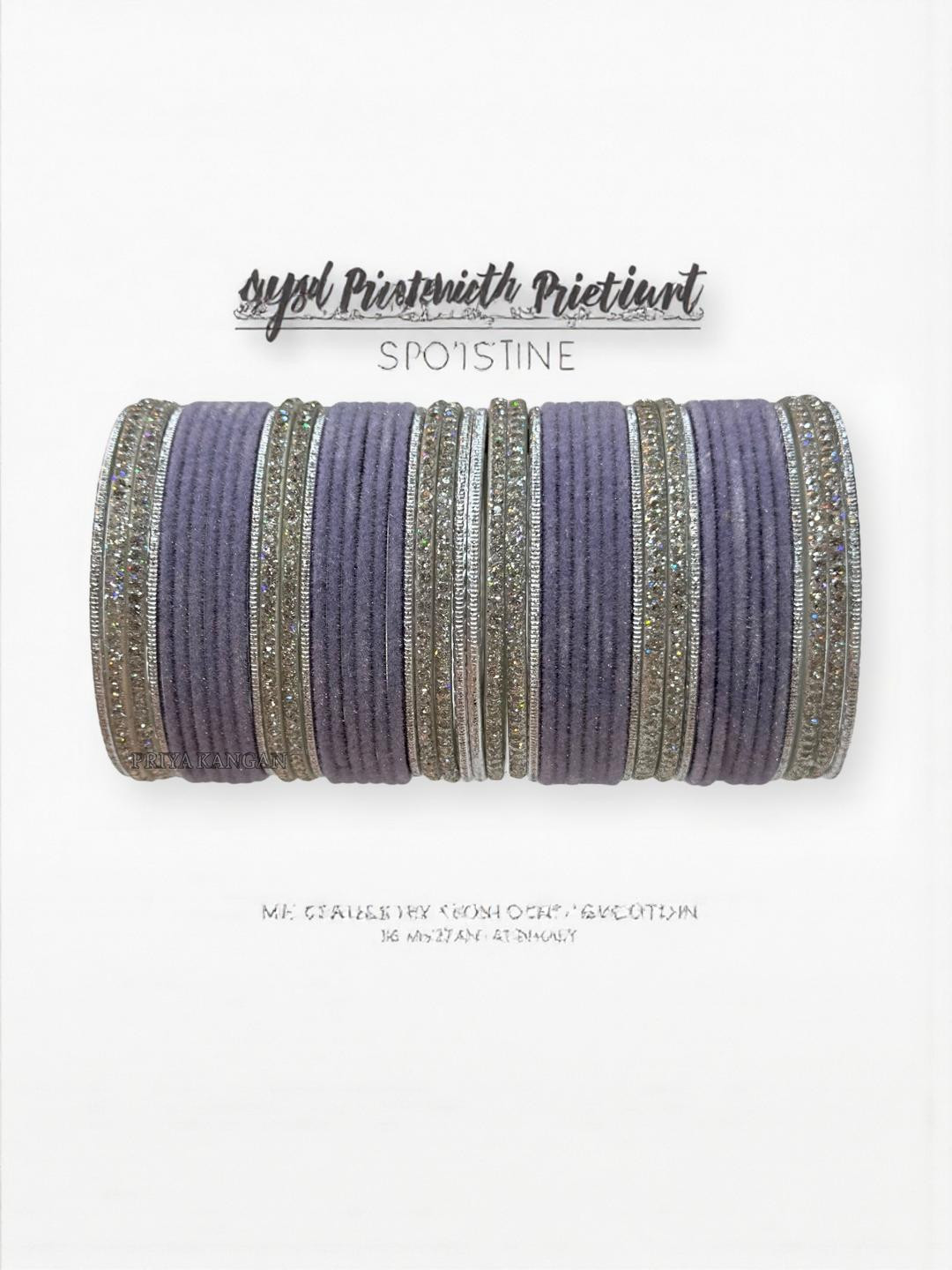 PRIYA KANGAN Silver Glass Zirconia Stone Velvet Metal Bangles
