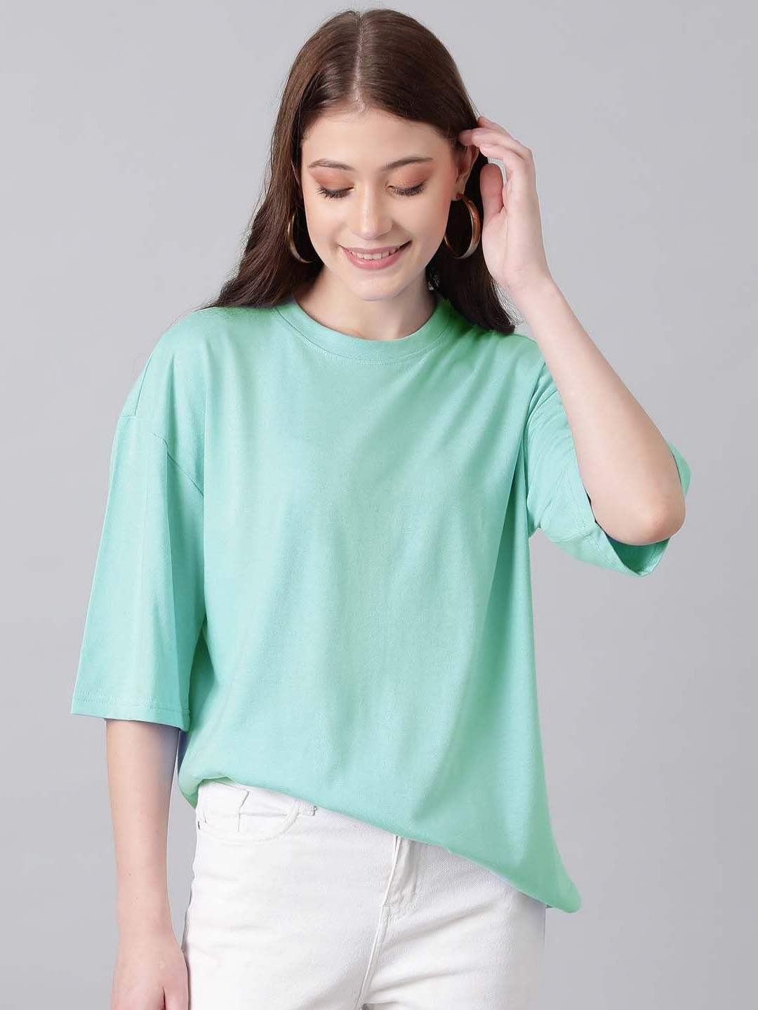 Stylecast X Kotty Women Other Solid Drop-Shoulder Sleeves Pockets Regular Fit T-shirt