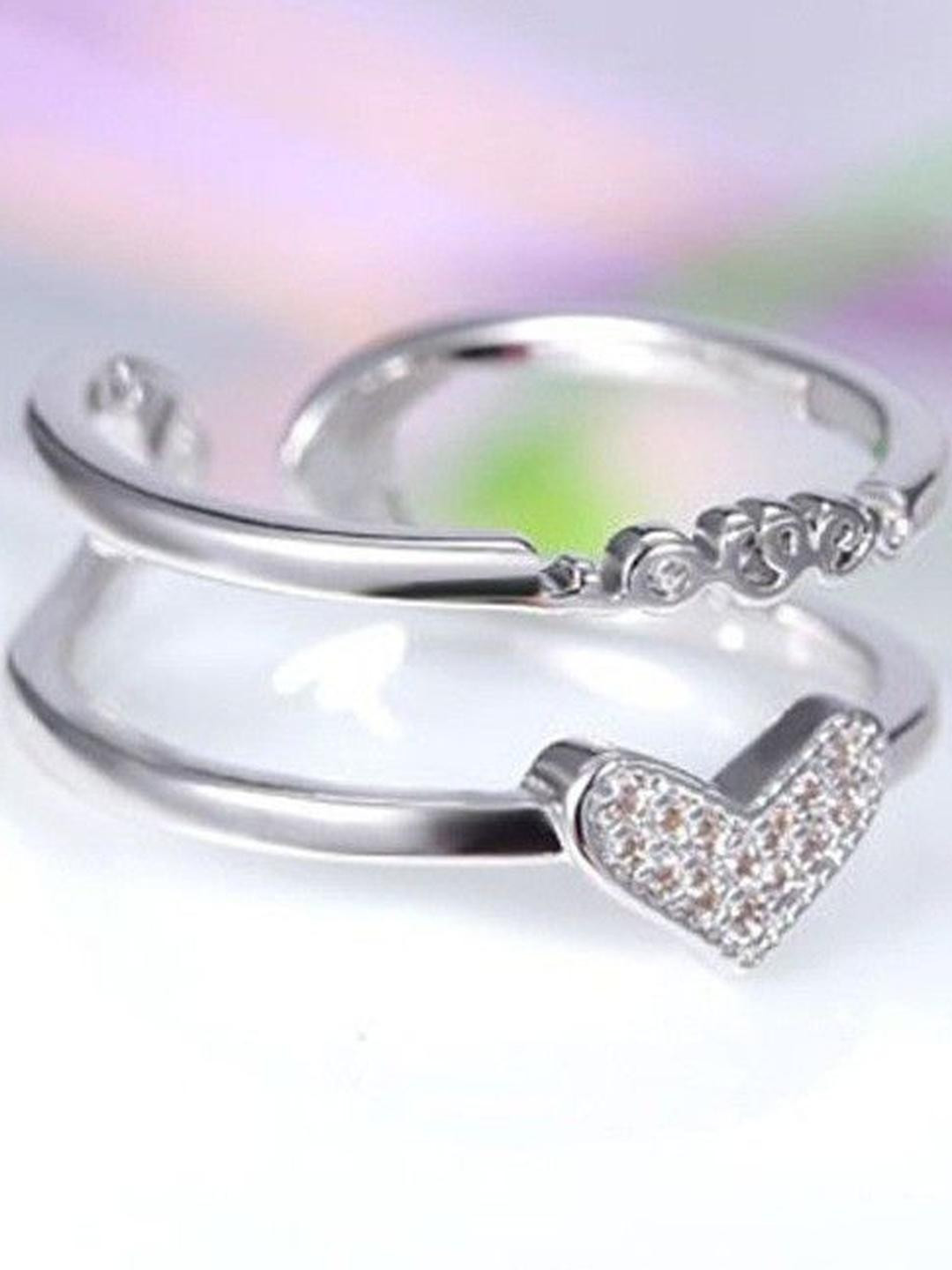 Arzonai Arzonai Double Diamond Love LOVE Ring Open End Ring Metal Ring ()