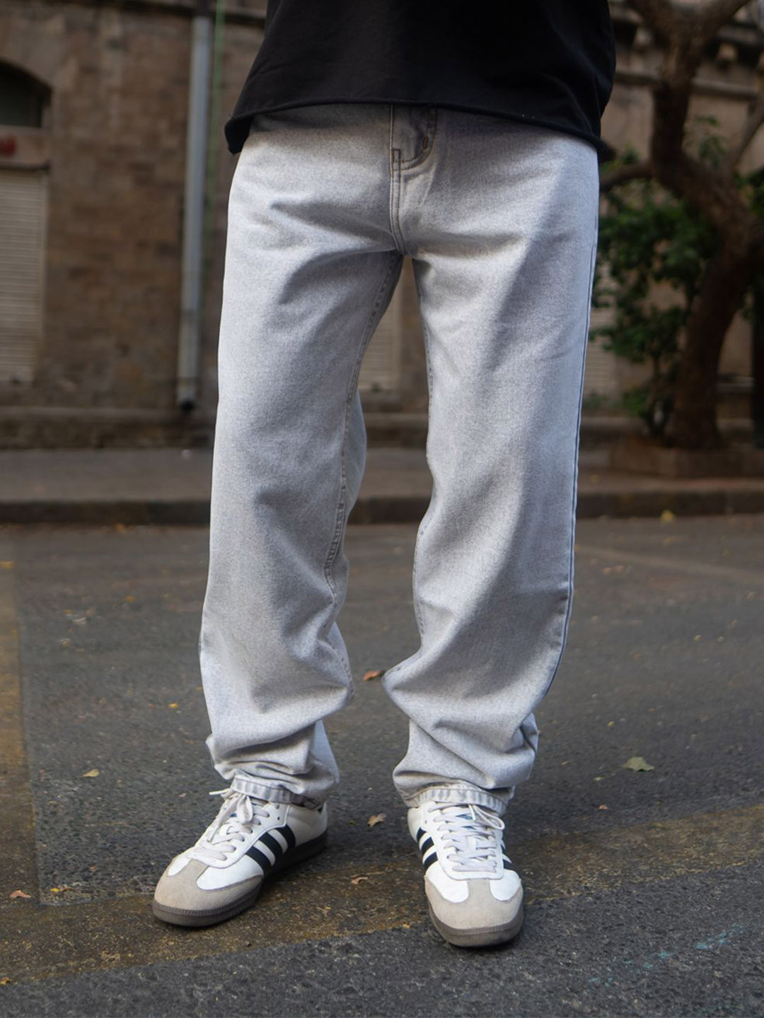 Powerlook Men Relaxed Fit Mid-Rise Grey Washed Baggy Jeans