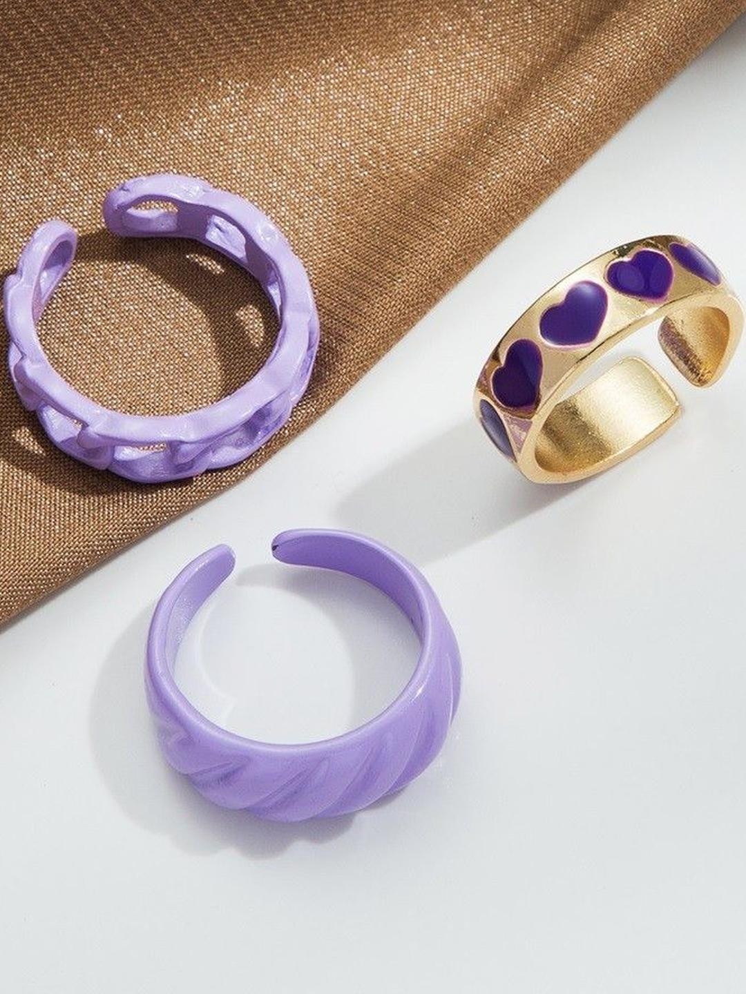 Arzonai Set of 3 Heart Shaped Retro Rings