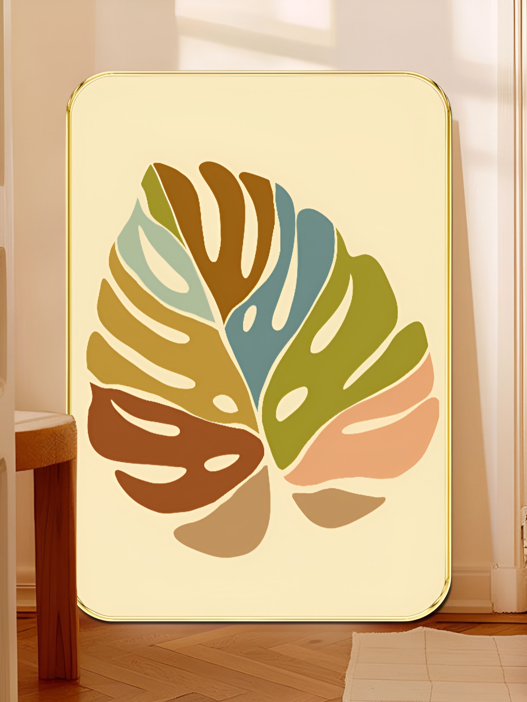 SAF Tropical Monstera Leaf Wood Wall Rectangle Paintings Wall Art - 18 x 24 In