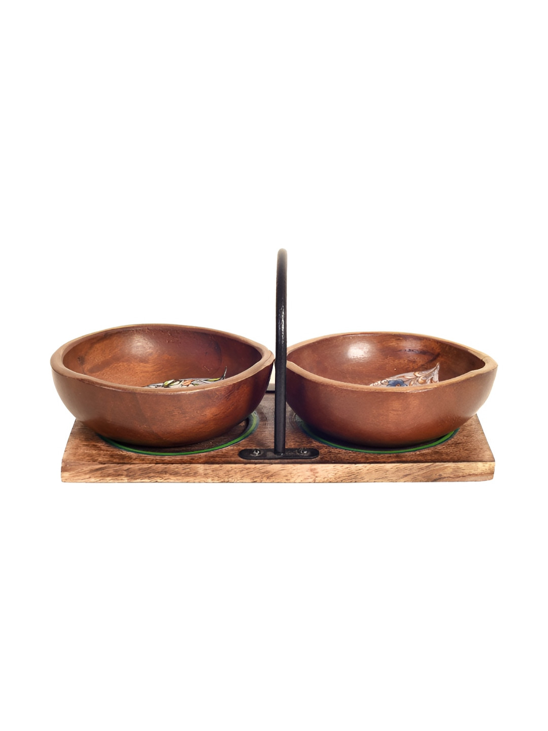 AAKRITI ART CREATIONS Brown 3 Pieces Wooden Serving Bowl with Tray