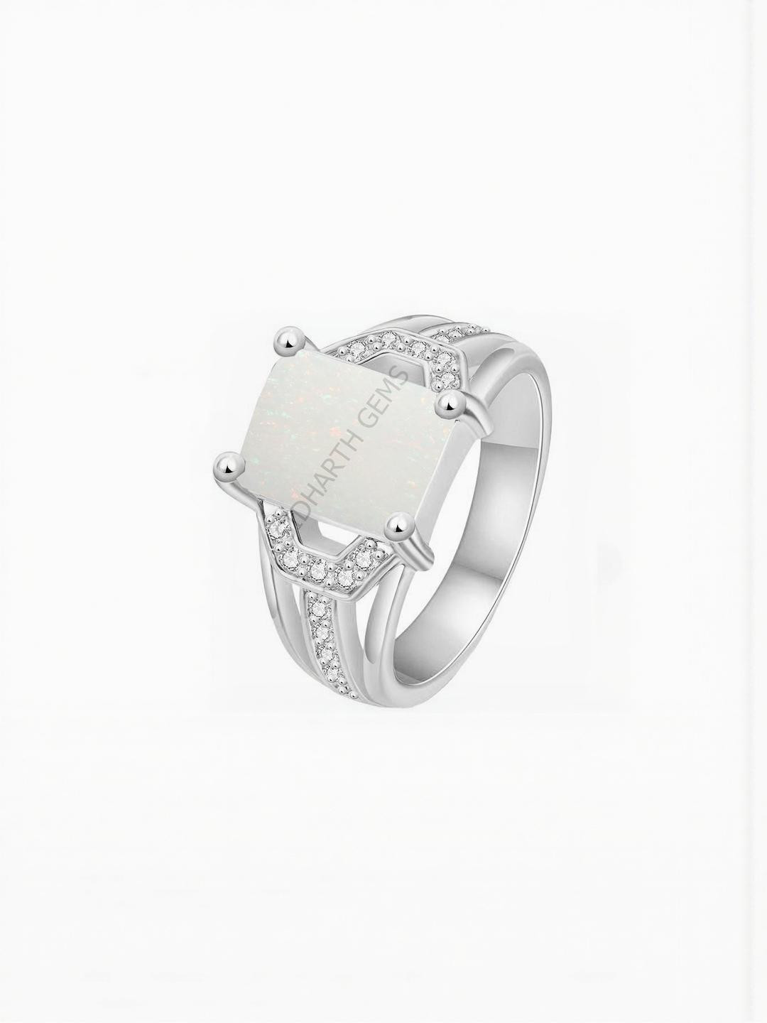 Sidharth Gems 11.25 Ratti 10.25 Carat Australian Brass Opal Silver Plated Ring