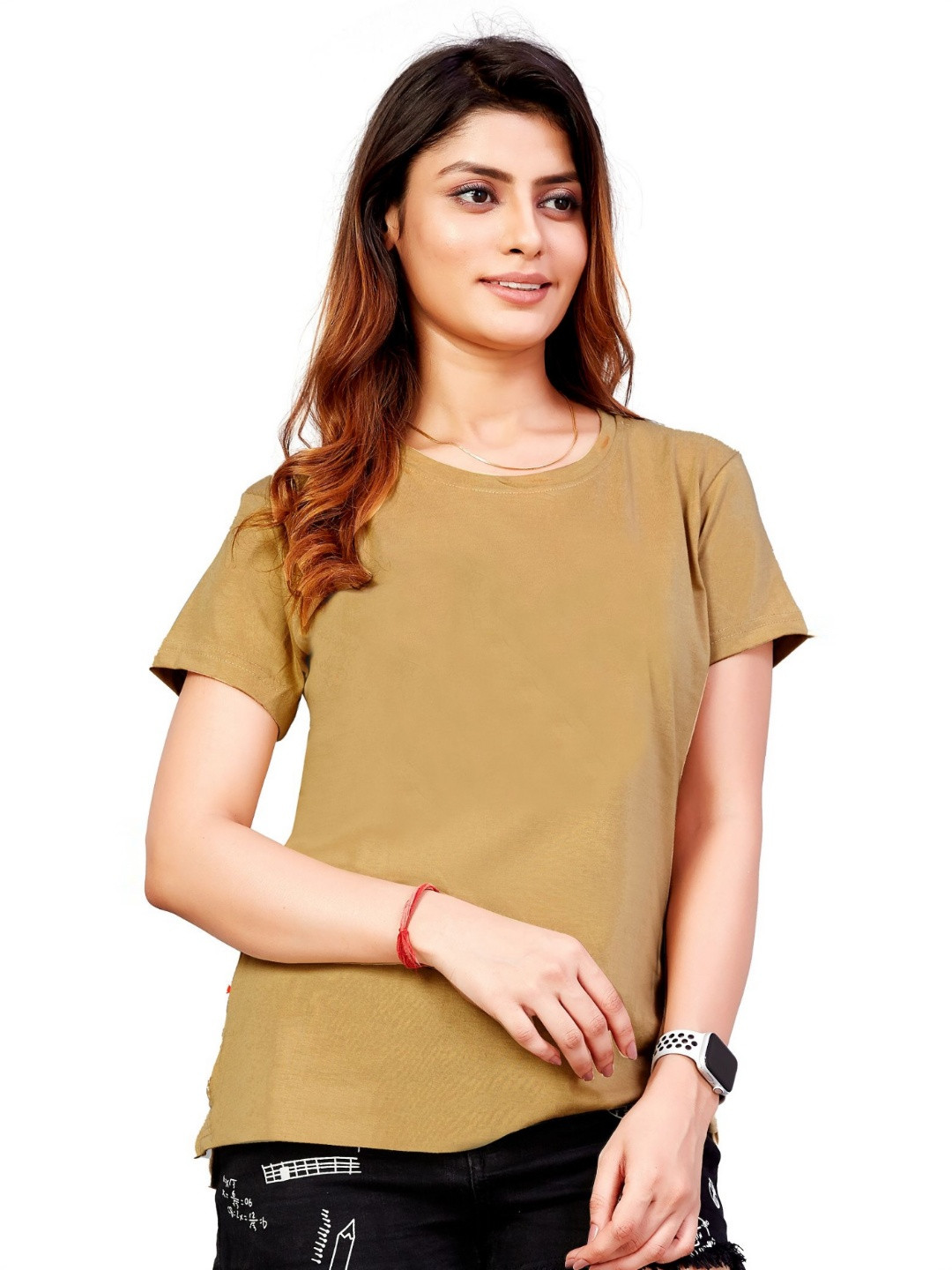 Ladybite Women Solid Regular Fit Round Neck Cotton T-shirt