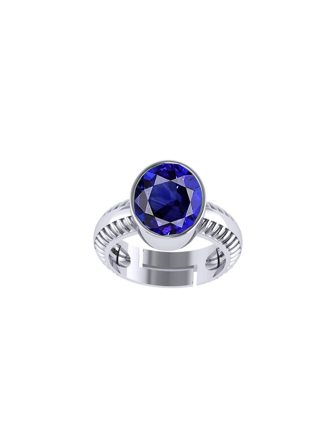 jemskart 7.25 Ratti Blue Sapphire Nilam Brass Silver Plated Finger Ring