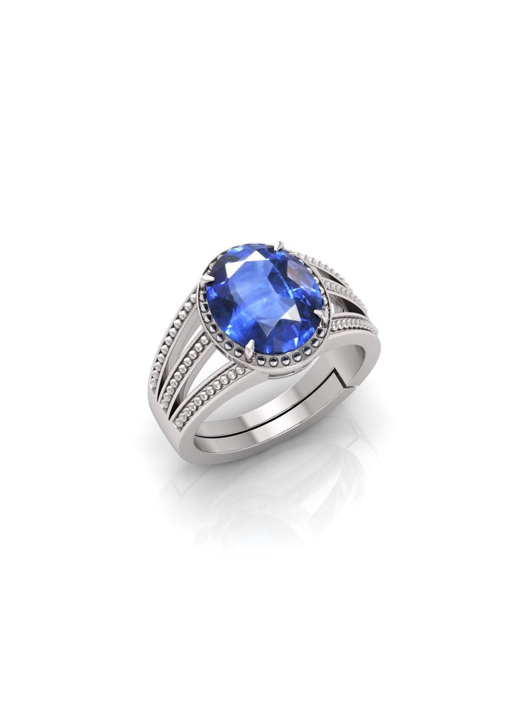Pranjal Gems Unisex Sterling Silver 15.25 Ratti Sapphire Gemstone Studded Finger Ring