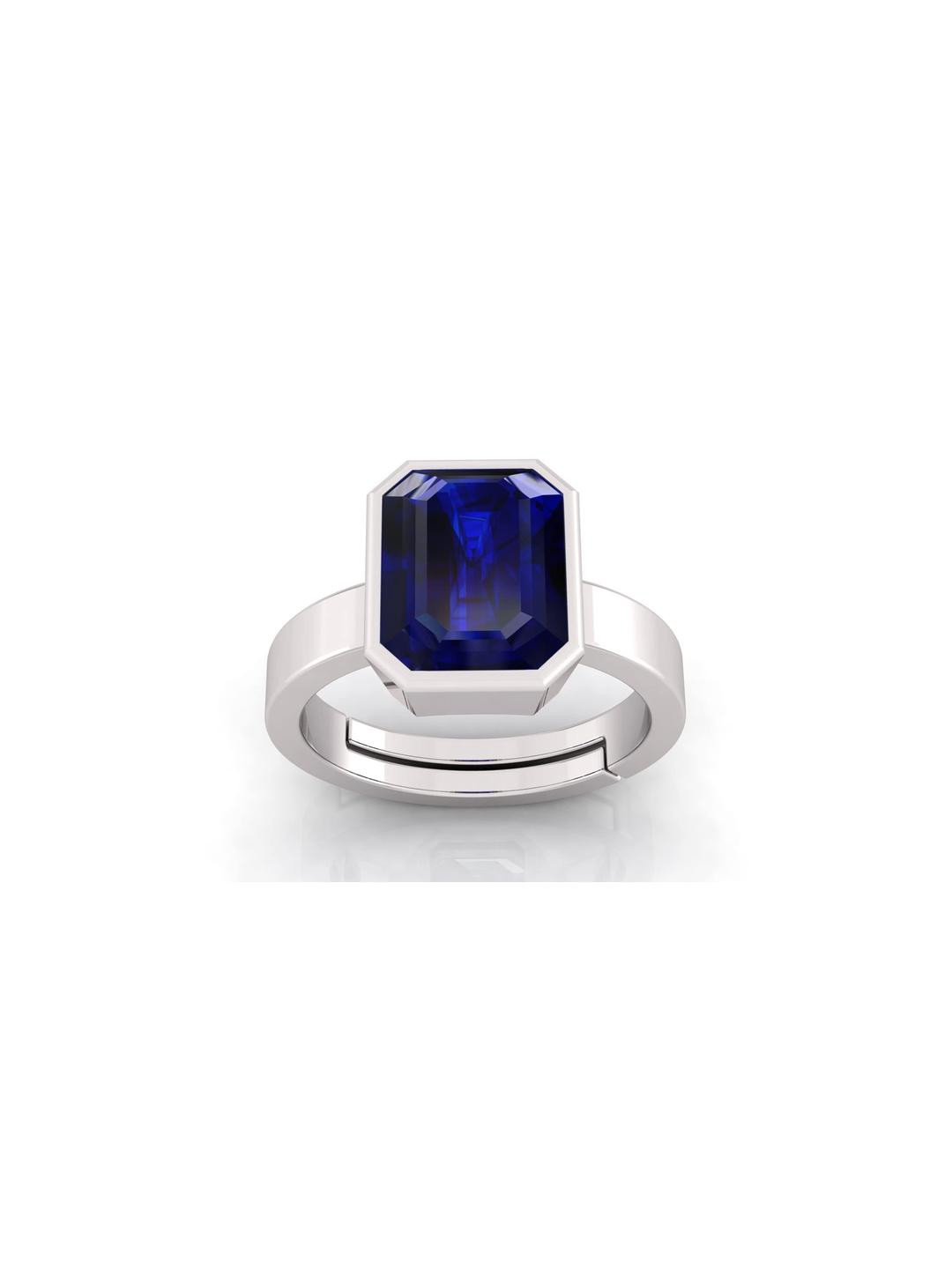 Pranjal Gems Unisex 13.25 Ratti Neelam Sapphire Gemstone Studded Adjustable Ring