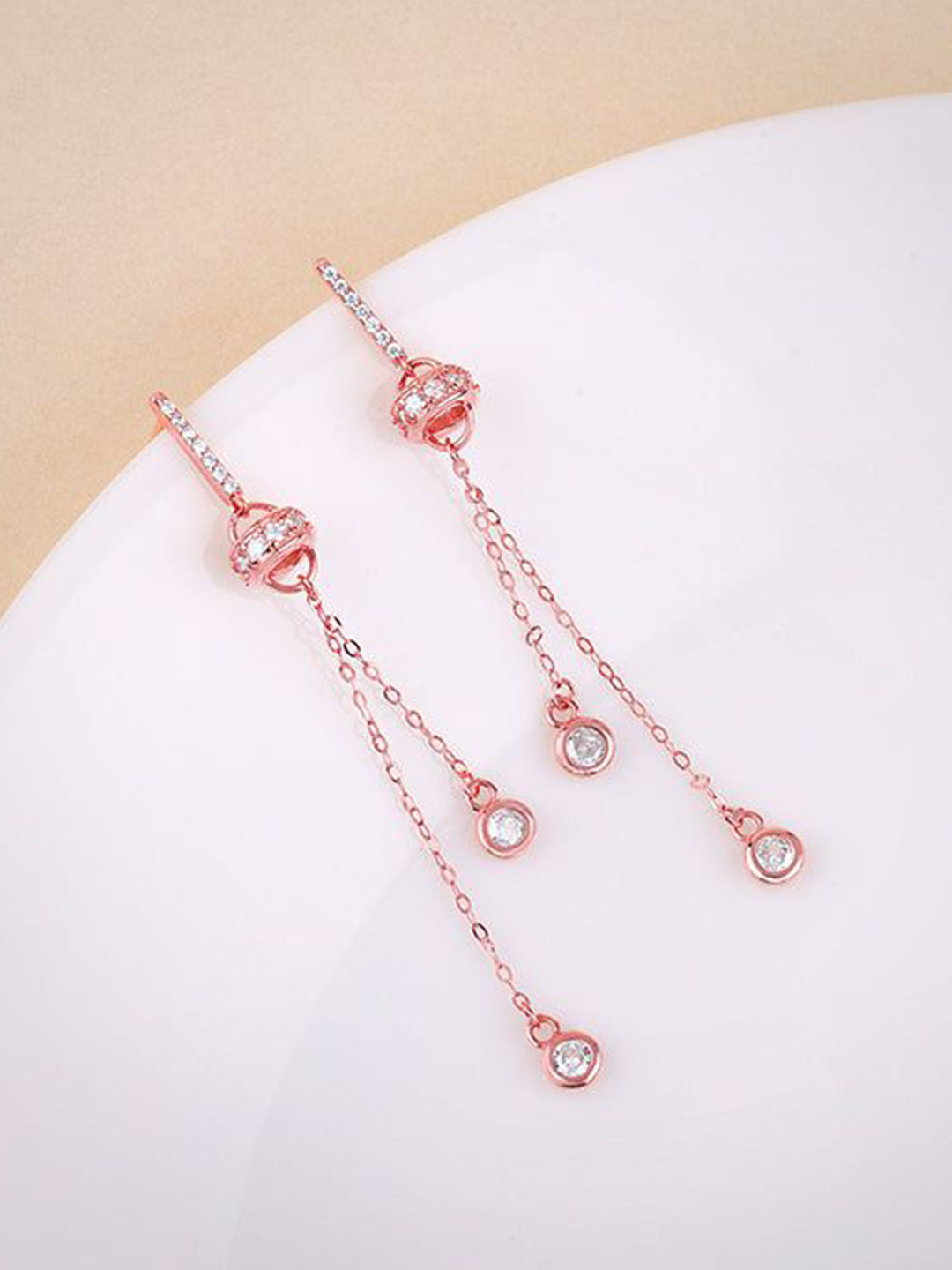 GIVA 92.5 Silver Rose Gold-Plated Glam Drop Earrings