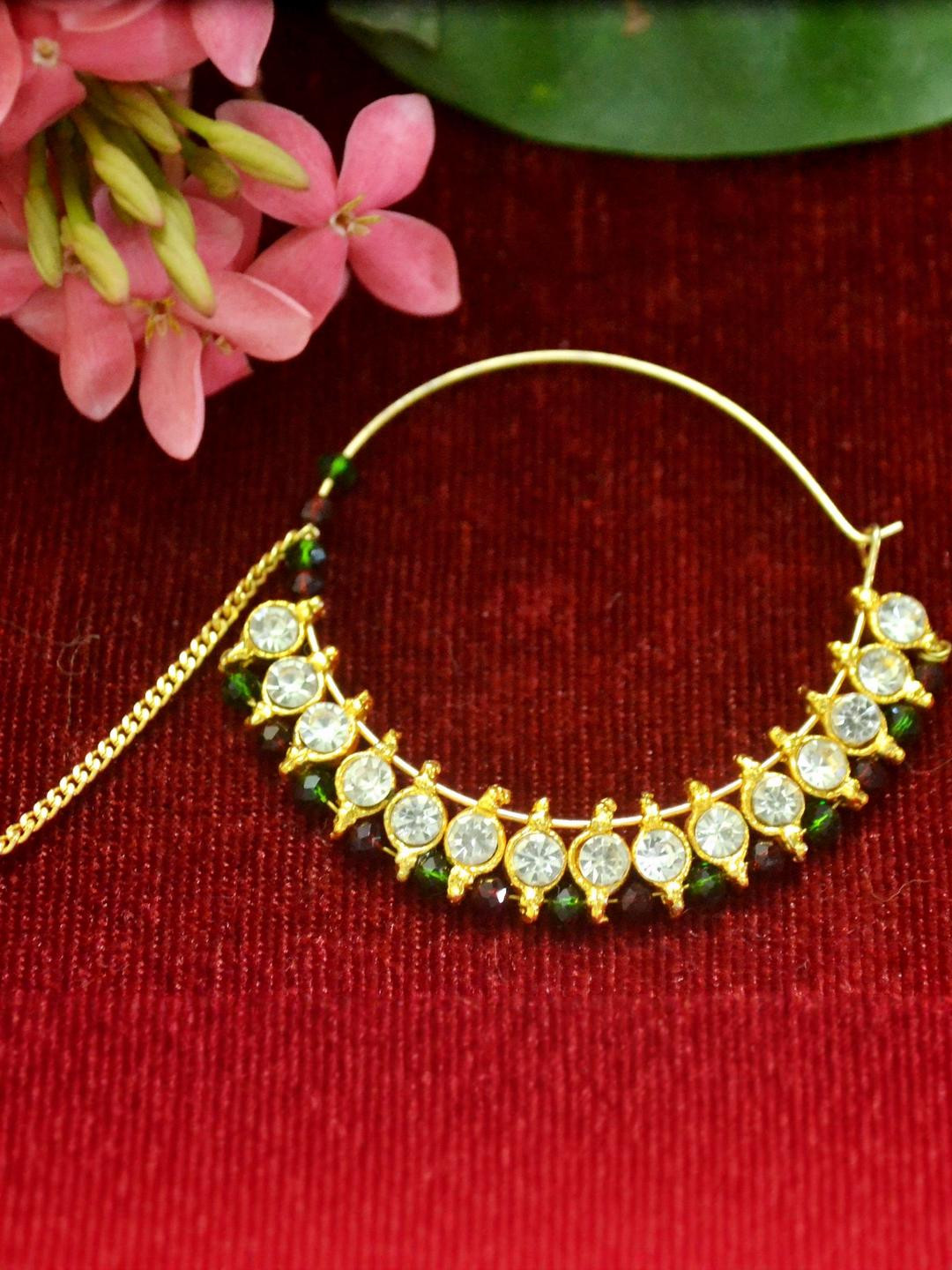 SHREEVARAM Agate Pearl Gold-Plated Brass Nathiya