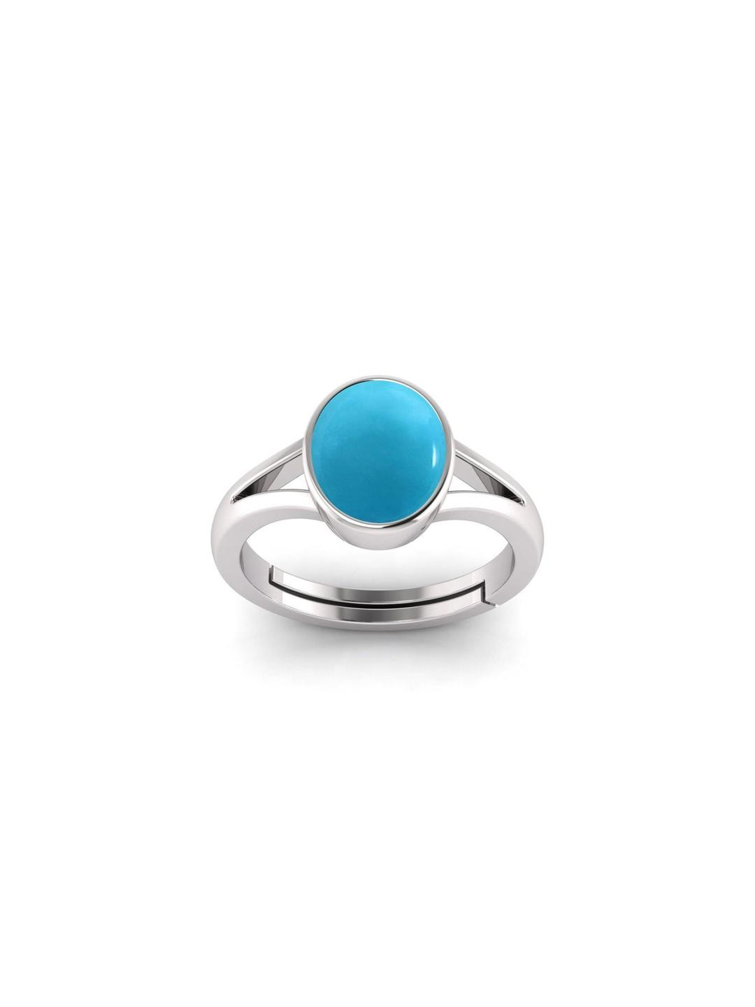 Pranjal Gems Unisex 14.25 Ratti Turquoise Firoza Stone Studded Adjustable Finger Ring