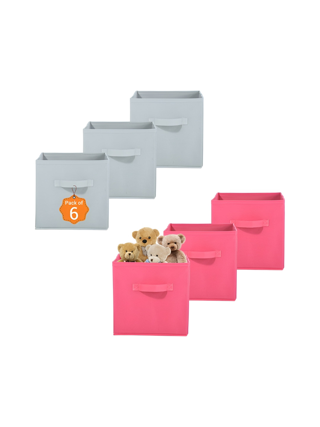 Aura Set of 6 Pink & Grey Non-Woven Wardrobe Cloth Organiser for Folding Storage Toy Box