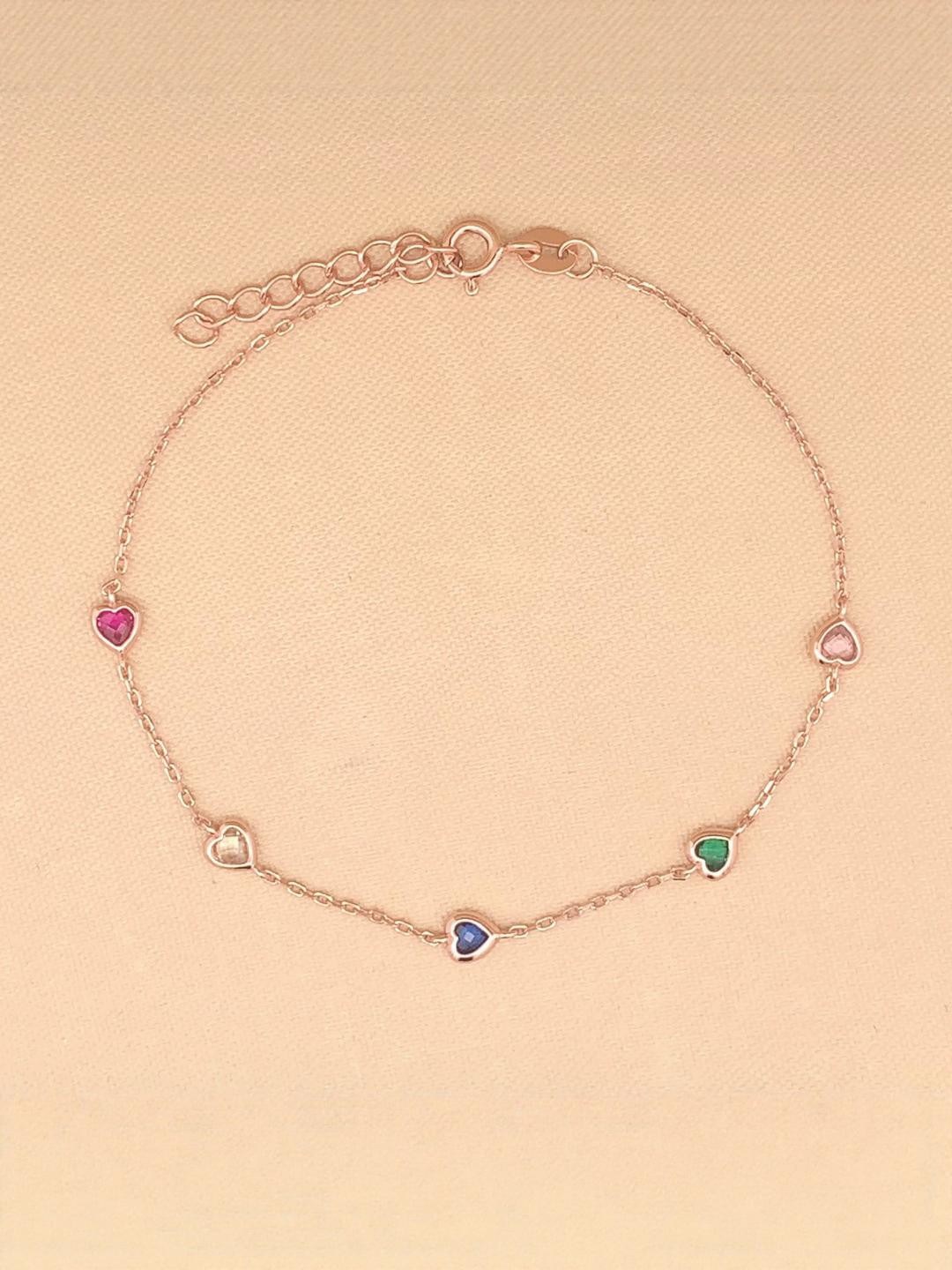 EZURR 925 Silver Multi Color Heart Bracelet