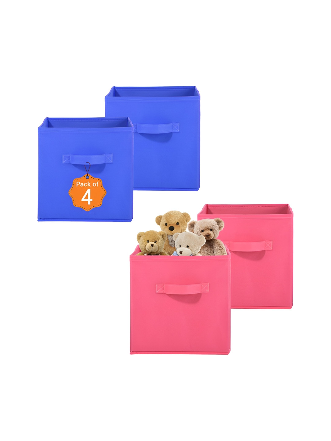 Aura 4 Pcs Pink Non-Woven Cloth Organisers Wardrobe Storage Box