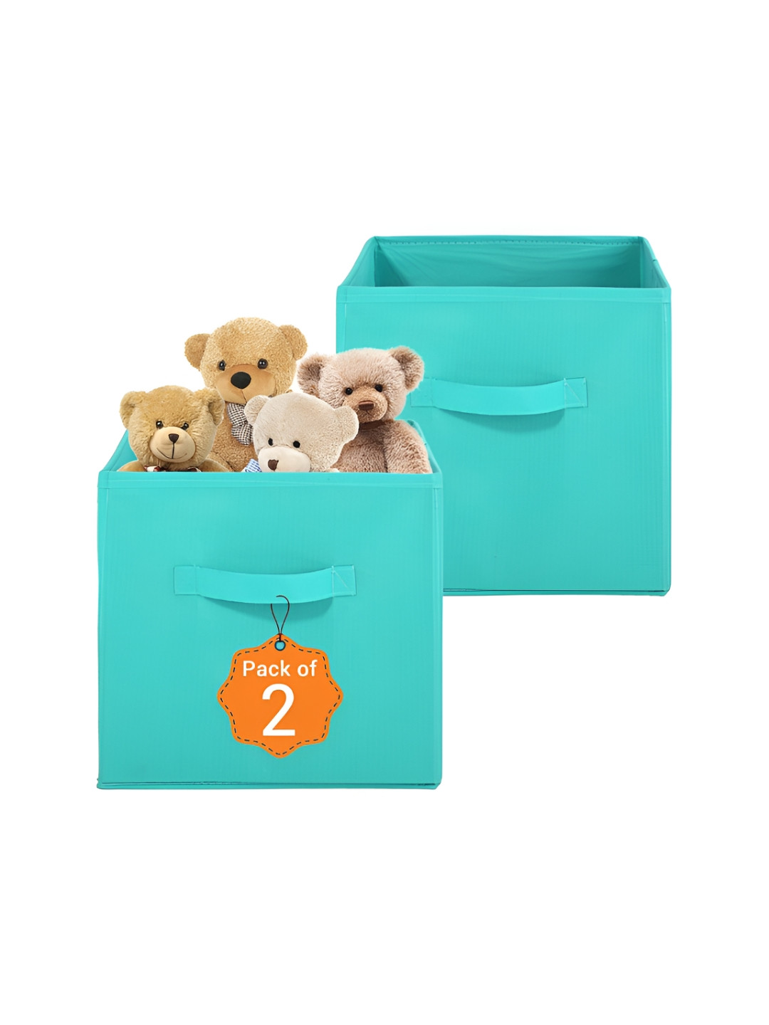 Aura 2 Pcs Green Square Storage Box Wardrobe Drawer Organisers with Handle