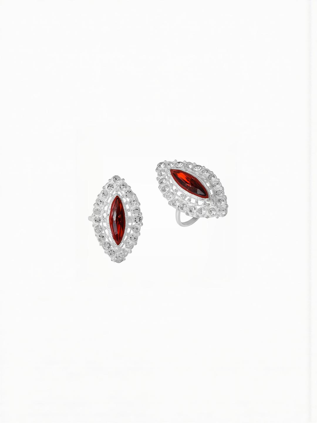 MEMOIR Silverplated Red CZ with Imitation Diamonds Fashion Big Toering Women Bichiya
