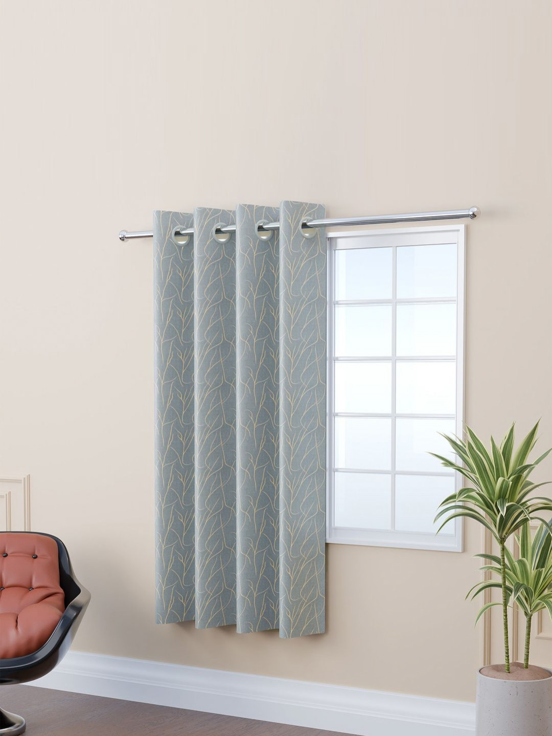 Aura Grey Polyester 5 Feet Window Curtain with 8 Grommets