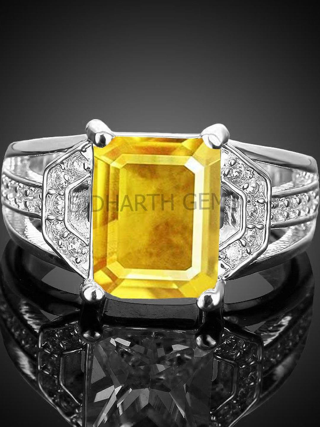 Sidharth Gems 6.55 Crt Silver Plated Yellow Sapphire Ring
