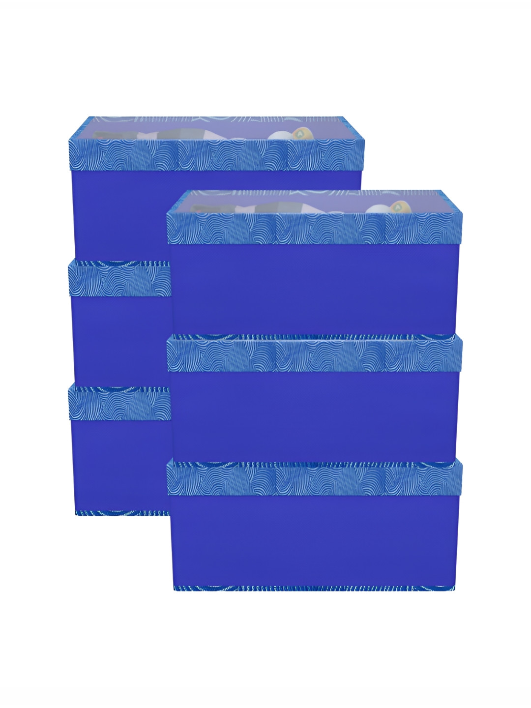 Aura Blue & White 6 Pieces Printed Storage Box With Transparent Lid
