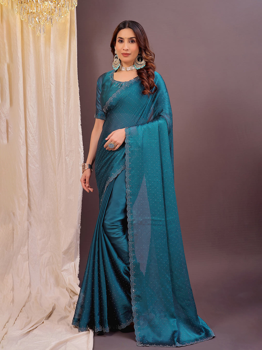 KALINI Blue Poly Silk Embellished Sarees