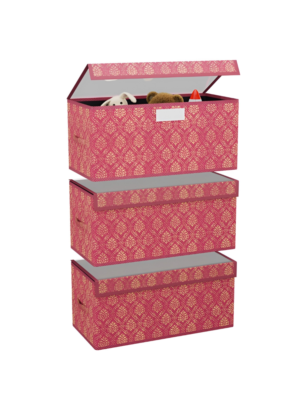 Aura 3 Pcs Maroon Storage Box with Transparent Lid Closet Organisers Box